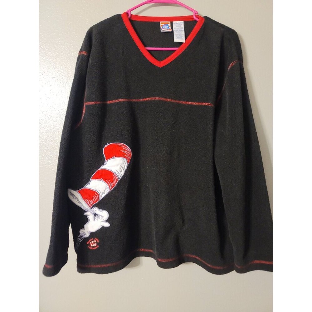 Cat in the Hat Size XL Fleece Black Embroidered 2003 Movie Pullover Sweater